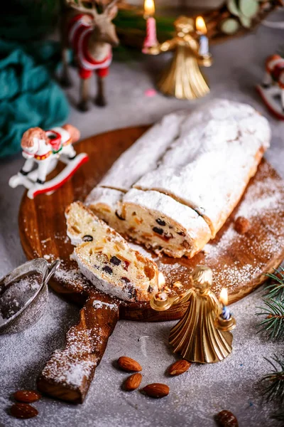 Christmas Curd Stollen Christmas Rustic Background Style Rustic Selective Focus — Stock Photo, Image