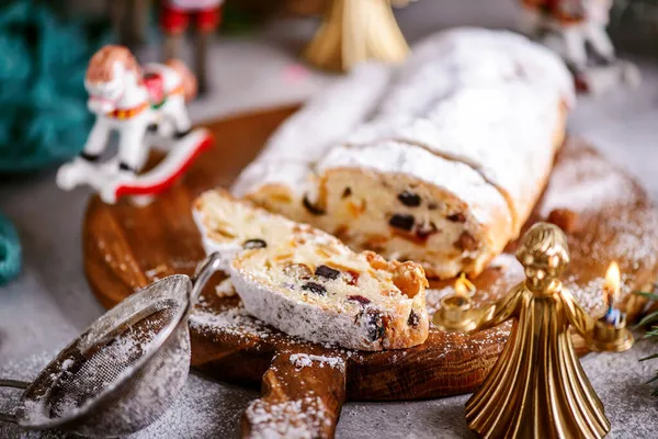 Christmas Curd Stollen Christmas Rustic Background Style Rustic Selective Focus — Stock Photo, Image