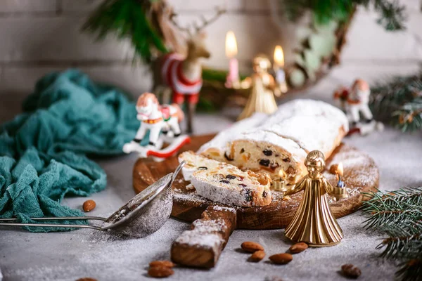 Christmas Curd Stollen Christmas Rustic Background Style Rustic Selective Focus — Stock Photo, Image