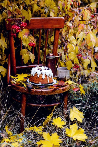 Äpfel Und Reiskuchen Herbstlichen Garten Stil Rustikal — Stockfoto