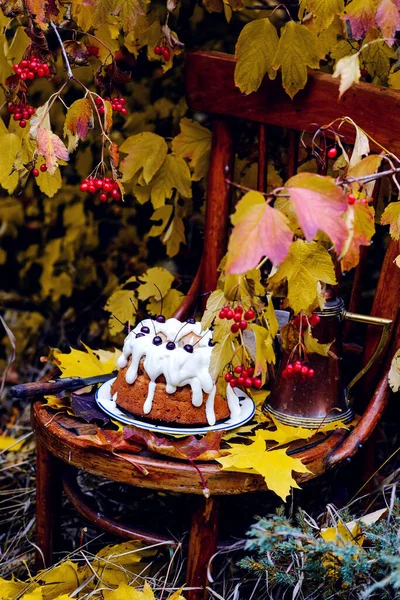 Apples Rice Cake Autumn Garden Selective Focus Style Rustic — Stock Photo, Image