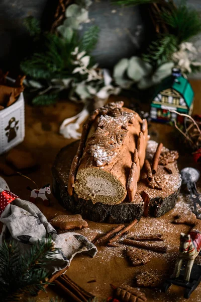 Gingerbread Roll Christmas Rustic Fone Стиль Деревенский Селективный Фокус — стоковое фото