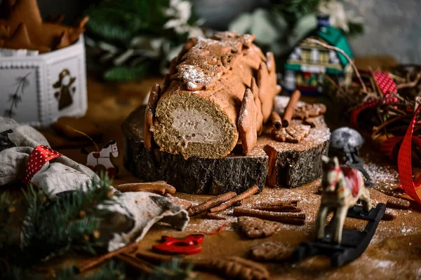 Gingerbread Roll Christmas Rustic Background Style Rustic Selective Focus — Stock Photo, Image