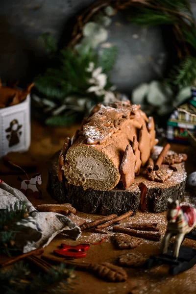 Gingerbread Roll Christmas Rustic Fone Стиль Деревенский Селективный Фокус — стоковое фото