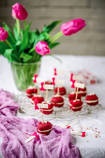 Valentinstag Wooopie Kuchen Für Valentinstag Stil Vintage Selektiver Fokus — Stockfoto
