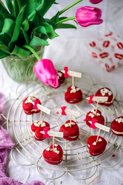 Valentinstag Wooopie Kuchen Für Valentinstag Stil Vintage Selektiver Fokus — Stockfoto