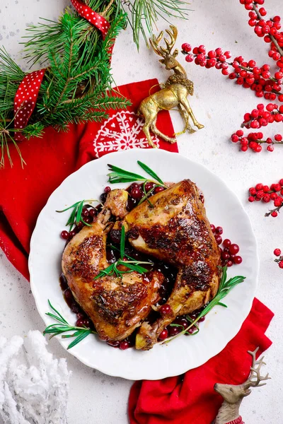 Cranberry Rosemary Roasted Chiken Style Rustic Selective Focus — Photo