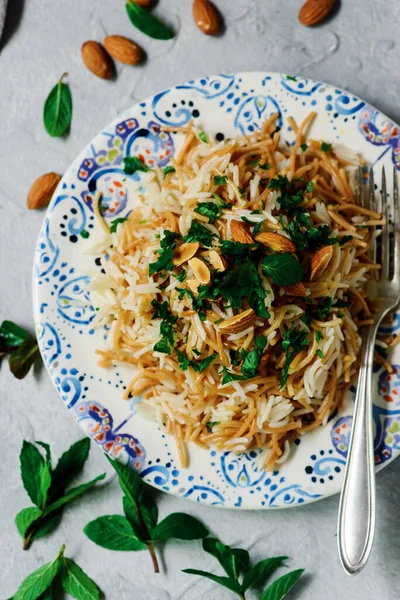 Fried Rice Vermicelle Traditional Arabic Dish Selective Focus — Stockfoto