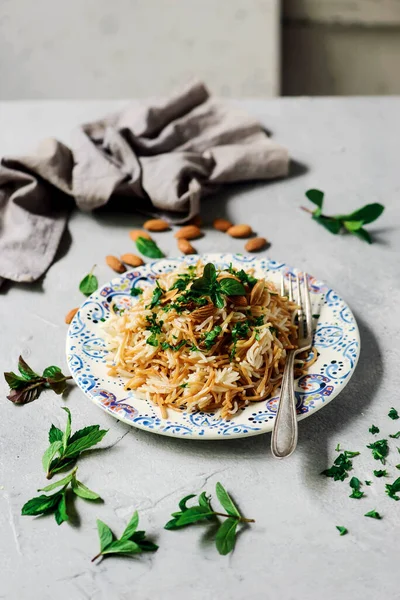 Fried Rice Vermicelle Traditional Arabic Dish Selective Focus — Zdjęcie stockowe