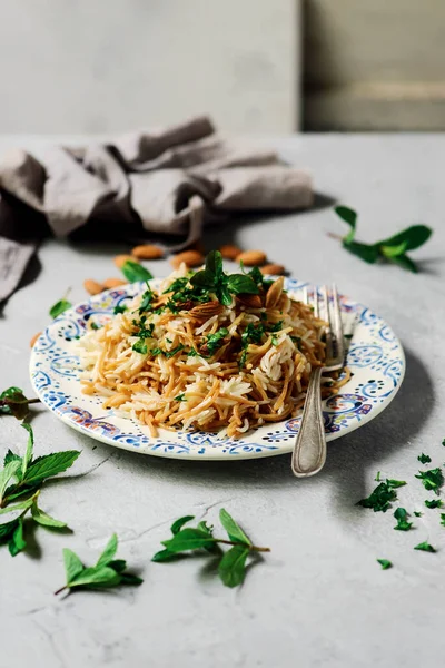 Fried Rice Vermicelle Traditional Arabic Dish Selective Focus — Zdjęcie stockowe