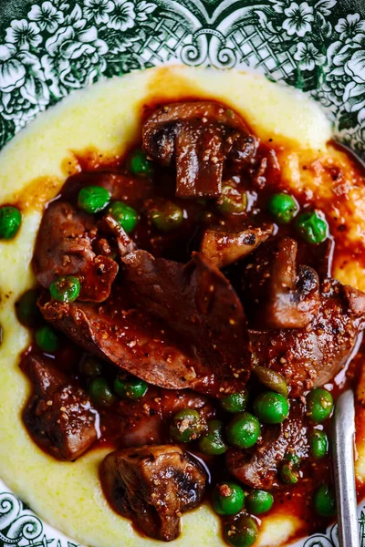 Rabbit Liver Stew Mushrooms Style Rustic Selective Focus — Stock Photo, Image