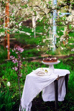 Paskalya çikolatalı cheesecake. Geleneksel Paskalya pastaları. seçici odak