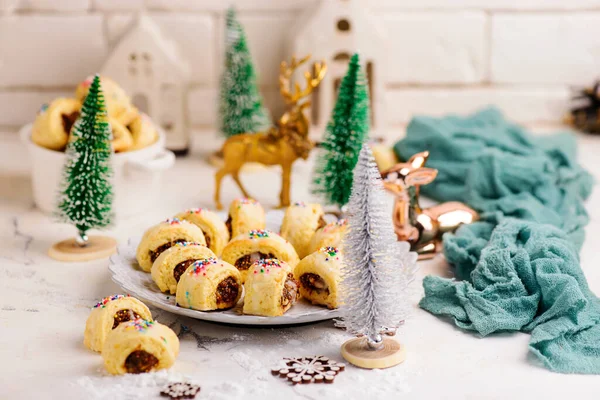 Cucidati Italiano Natal Coockiesin Fundo Natal — Fotografia de Stock