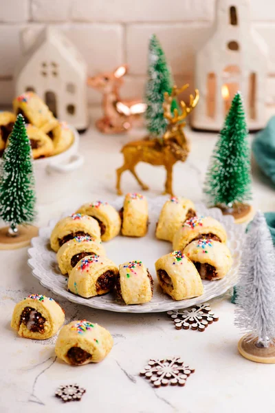 Cucidati Italiano Natal Coockiesin Fundo Natal — Fotografia de Stock