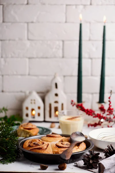 Ovo Nog Pães Canela Fundo Natal — Fotografia de Stock