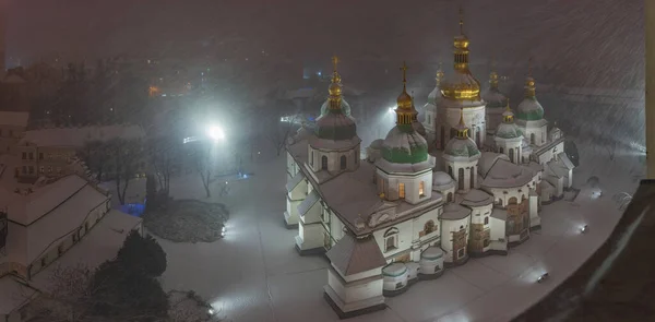 View Illuminated Sophia Cathedral Snowstorm December Christmas Kiev Ukraine — стокове фото