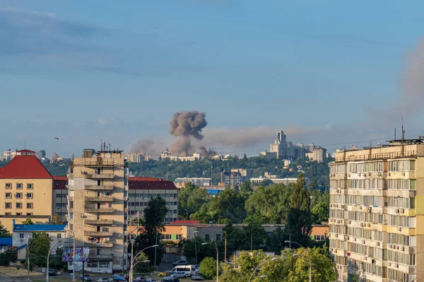 Kiev Ucrânia Junho 2022 Momento Ataque Mísseis Kiev Durante Guerra Imagem De Stock