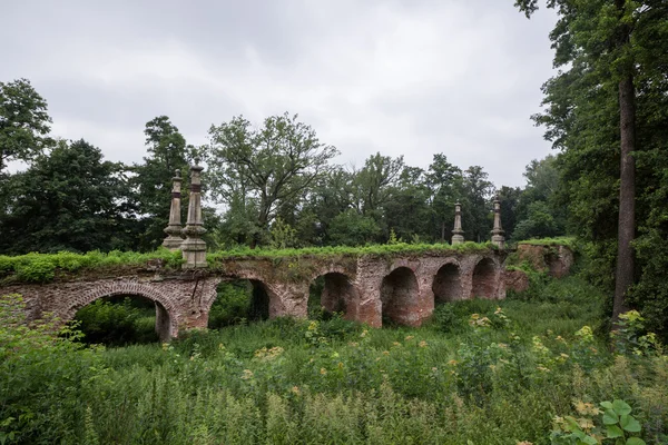 Alte Steinbrücke mit Vegetation Stockbild