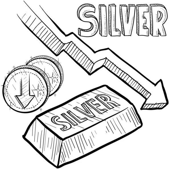 Silver prices decreasing sketch — Stock Vector