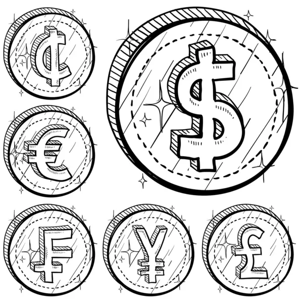 Internationell valuta Ikonuppsättning — Stock vektor