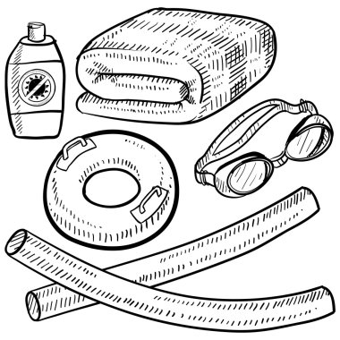 Beach or pool objects sketch clipart