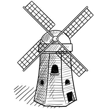 Traditional Dutch windmill sketch