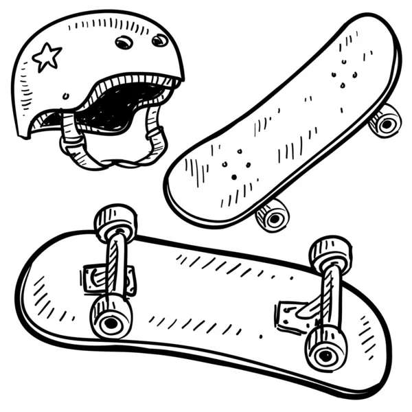 Skizze der Skateboard-Ausrüstung — Stockvektor