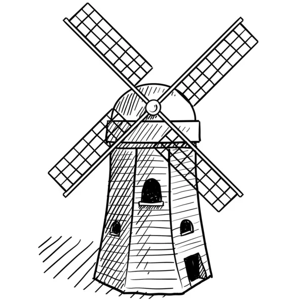 Croquis traditionnel néerlandais du moulin à vent — Image vectorielle