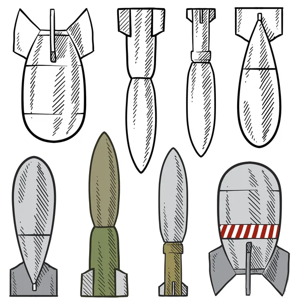 Surtido de bombas, proyectiles y municiones — Vector de stock