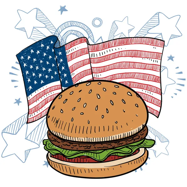 Amerikaanse hamburger schets — Stockvector