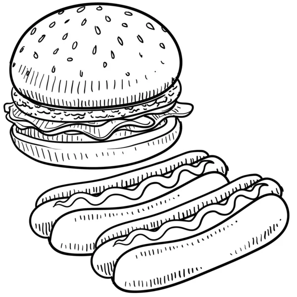 Hamburger et croquis de hot dog — Image vectorielle
