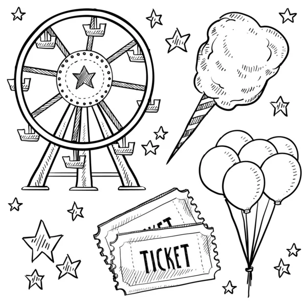 Carnival or amusement park objects sketch Stock Vector