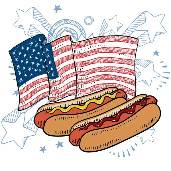 Amerikai hot dog vázlat Stock Illusztrációk