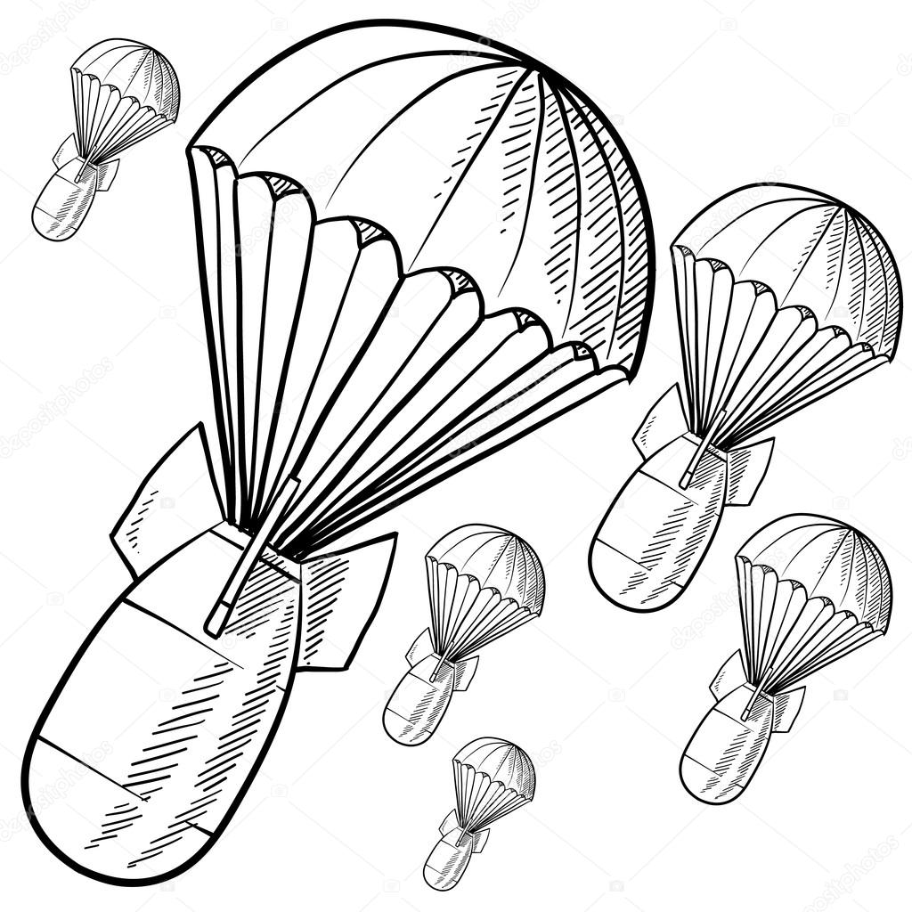 Bombs with parachutes sketch