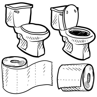Toilet and bathroom objects sketch clipart