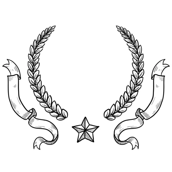記章のタイの花輪とリボンの紋章 — ストックベクタ