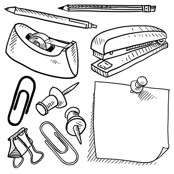 Office supplies assortment vector sketch — Stock Vector