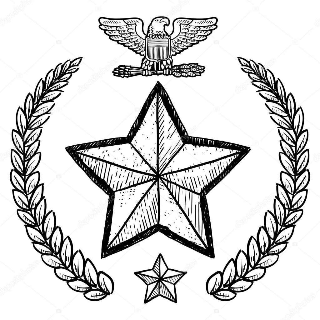 Doodle style military rank insignia for US Army including star and wreath