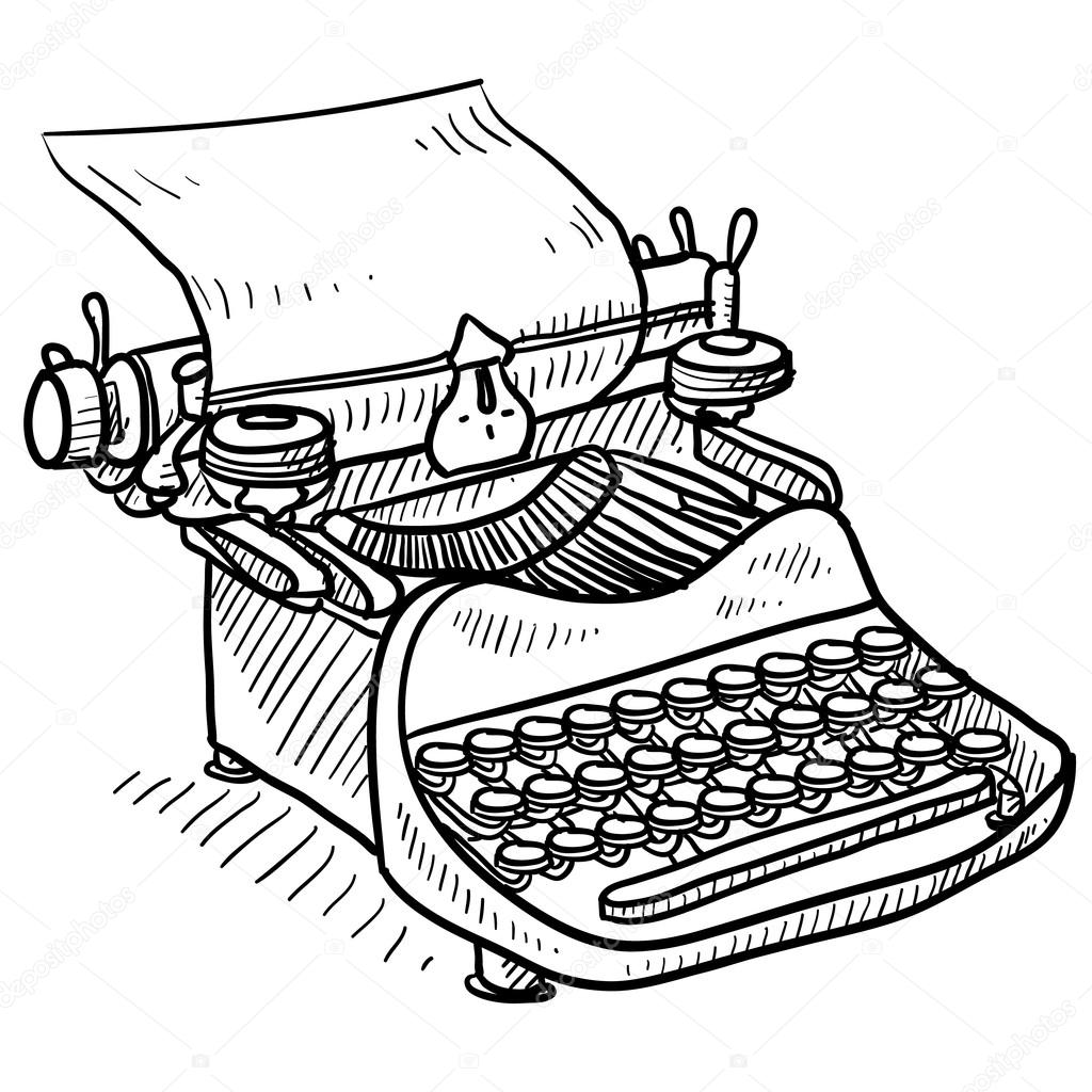 Retro manual typewriter sketch