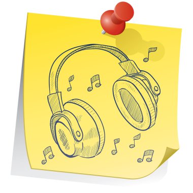 Headphones on sticky note sketch clipart