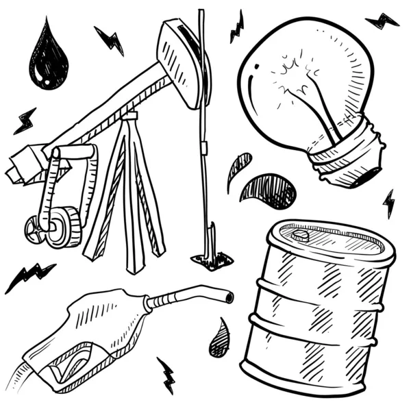 Esquisse des objets énergétiques pétroliers et gaziers — Image vectorielle