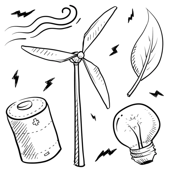 Bosquejo de objetos de energía eólica — Vector de stock
