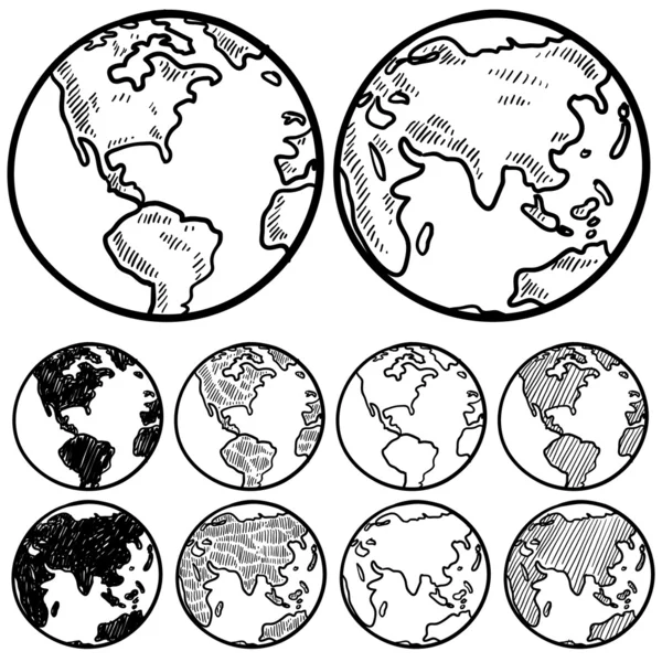 Perspectives on the globe sketch — Stock Vector