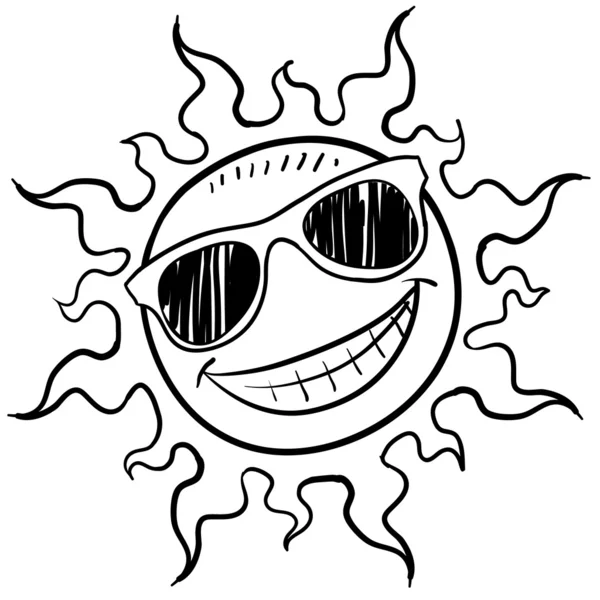 Sol com óculos de sol esboço —  Vetores de Stock