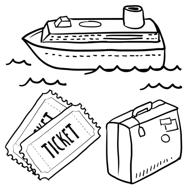 Κρουαζιέρα ή ωκεανό σκάφος της γραμμής αντικείμενα σκίτσο — Διανυσματικό Αρχείο