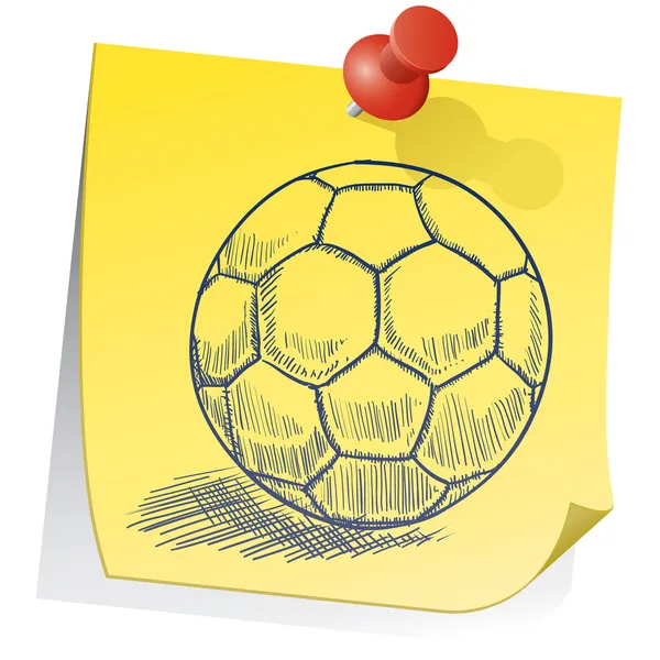 Pelota de fútbol en bosquejo nota pegajosa — Archivo Imágenes Vectoriales