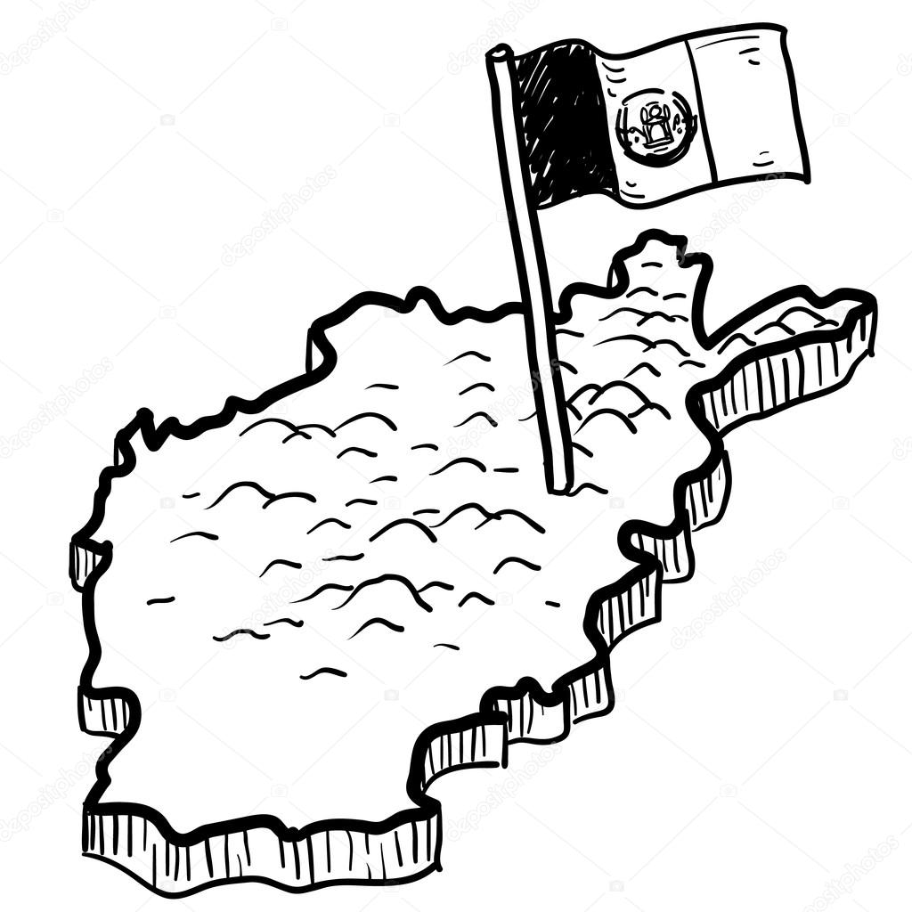 Map of Afghanistan with flag sketch