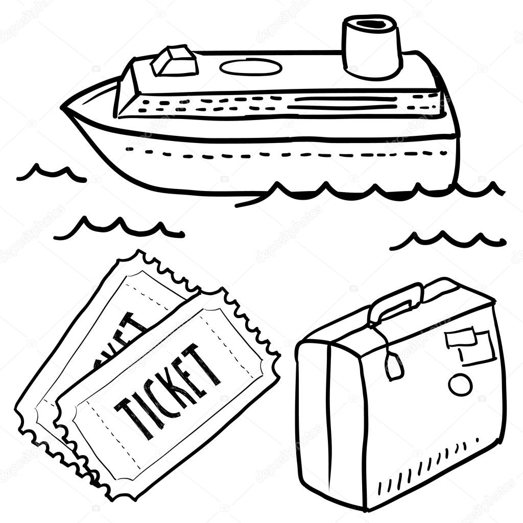 Cruise or ocean liner objects sketch