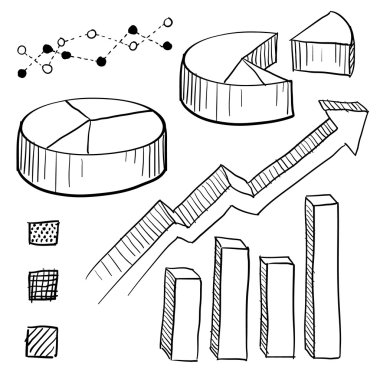 Charts, graphs, and presentation elements sketch clipart