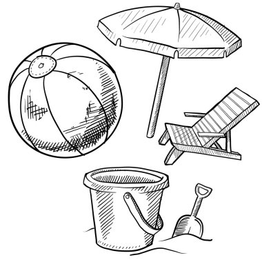 Beach vacation items sketch clipart